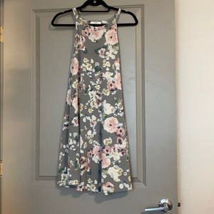 Cotton gray floral print dress with pockets